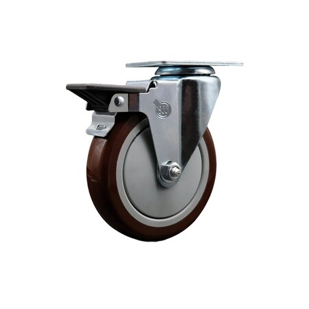 Service Caster 5'' Maroon Poly Wheel Swivel Top Plate Caster with Posi Brake SCC-20S514-PPUB-MRN-PLB